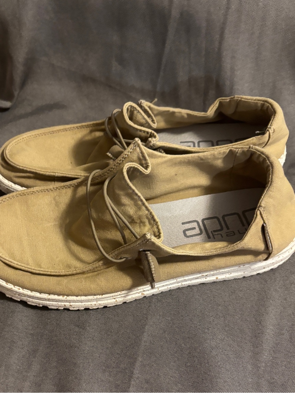 Hey Dude Men's Casual Canvas Slip-Ons in Tan with White Sole